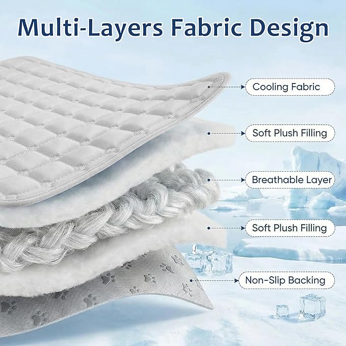 FunFurry Cooling Mat for Dogs，30"X20" Medium Size Pet Pad，Q-Max>0.5 Rapid Cooling Dense Weave Fabric，Washable Kennel Mat with Non-Slip Bottom (Light Grey, M)