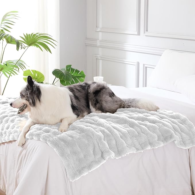 Modern Threads Water-Resistant Faux Rabbit Fur Pet Blanket for Dogs & Cats – Ultra-Soft Couch, Bed & Crate Protector, 40x50 White