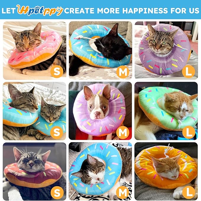 Hpetppy Cat Cone Collar Soft, Cat Recovery Collar for Wound Healing Cute Cat Donut Adjustable Cat Cones to Stop Licking Comfortable Lightweight Neck Elizabethan Collars for Cats Kittens After Surgery