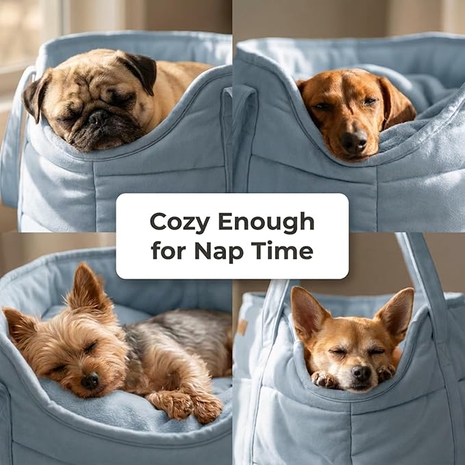 Plush Dog Purse Carrier for Small Dogs, Soft Dog Tote Bag with Safety Harness Clip, Cozy Pet Carrier for Dogs Under 15 lbs, Comfortable Dog Shoulder Carrier for Travel, Light Blue