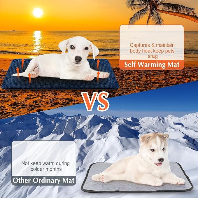 Drydiet 4 Pcs Self Heating Cat Pad Self Warming Cat Bed Dog Heating Pad Washable Thermal Pet Mat for Indoor Outdoor Pet 16 x 20 Inch Removable Non Slip(Navy Blue)