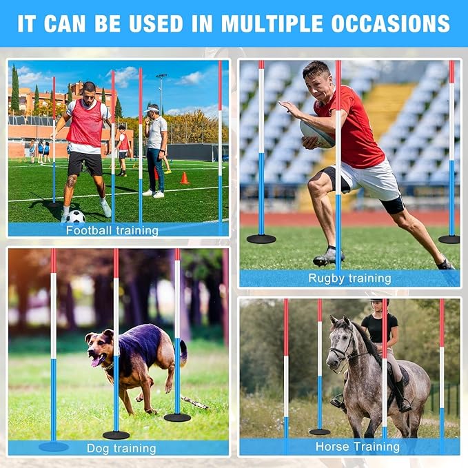 6 Pcs 6ft Pole Bending Poles for Horses, Heavy Duty Agility Poles Adjustable Height Equestrian Sports Training Equipment for Horses, Soccer, Football, Dog
