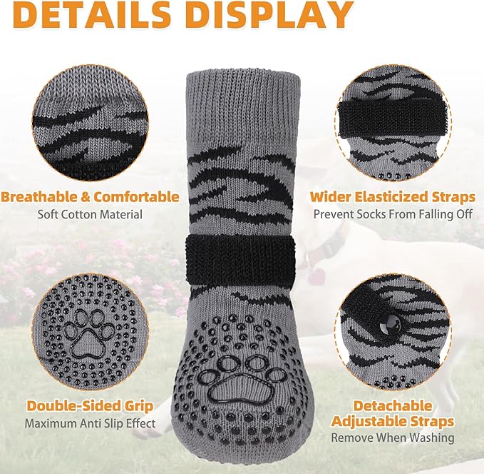 KOOLTAIL Anti Slip Dog Socks to Prevent Licking Paws,Dog Shoes for Hot Pavement & Hardwood Floors,Durable Soft Double Sided Grippy Socks for Small Medium Large Dogs, Traction Control for Senior Dogs