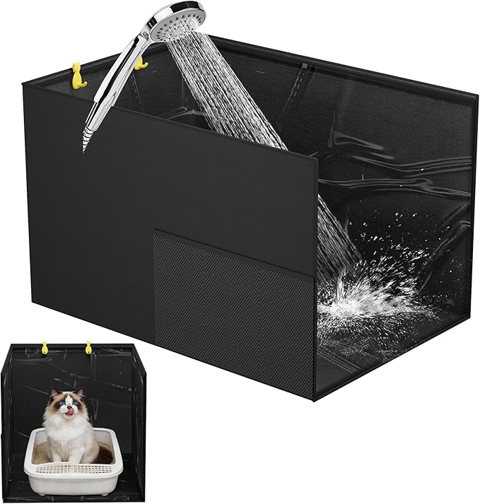 Aokeyee Cat Litter Box Enclosure Splash Guard High Side 27.16 x 21.65 x 16.53, Black All-Inclusive Waterproof Foldable Pet Litter Box Shield, Anti-Leakage, Dust Control, Easy to Clean