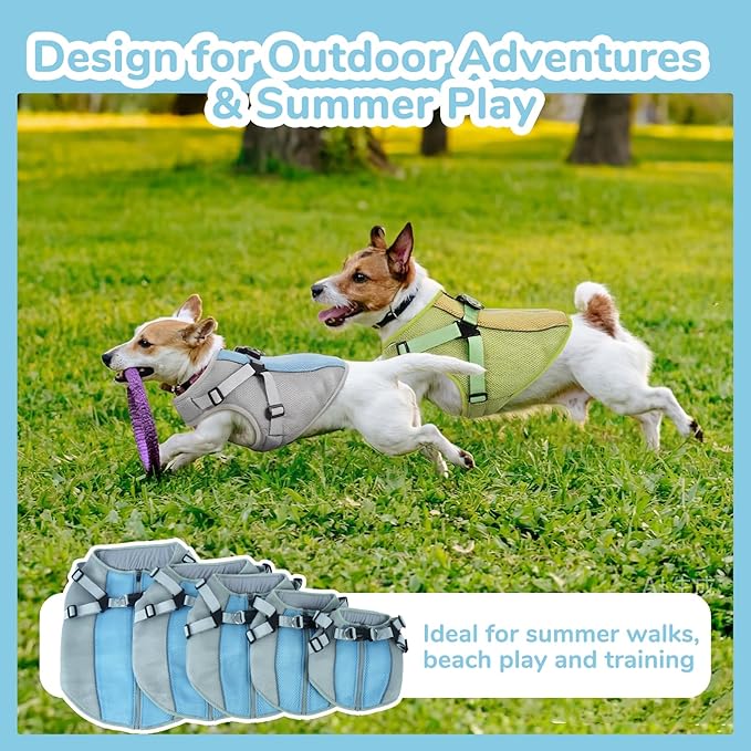 FUAMEY Dog Cooling Vest for Large Dogs Doggy Evaporative Cooling Jacket in Hot Weather Puppy Breathable Mesh Cooler Vest with Reflective Stripe Pet Summer Harness Shirt for Hiking Training Gray 2XL