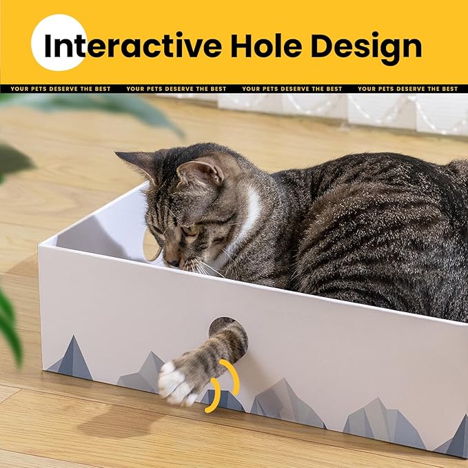 Conlun Cat Scratcher Box with Heavy-Duty Double-Sided Cardboard Pad, Cardboard Lounger, Cat Bed for Indoor Cats, Interactive Hole Design, Large - 5 Pack, White
