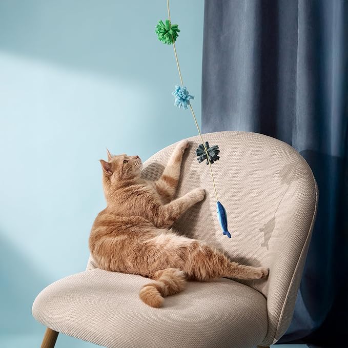 Cat Toys | Plush Fish Teaser Cat Wand Toy | Eco Friendly Interactive Cat Toys for Indoor Cats