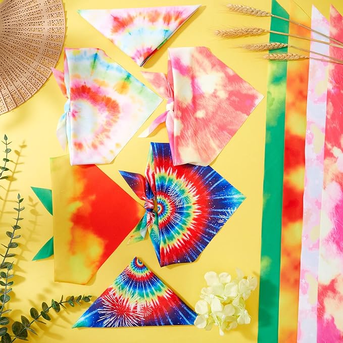 Abbylike 100 Pieces Tie Dye Dog Bandanas Bulk Colorful Hippie Pattern Dog Bandanas for Dogs Triangle Kerchief Scarf Bibs Set for Pets Summer Party Costume Accessories, 25 Styles (25.6 x 17.7 x 17.7)