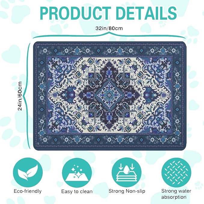 Pet Feeding Mat for Floors Waterproof Dog Mat for Food and Water Absorbent Quick Dry Non Slip mat for Cat Bowls