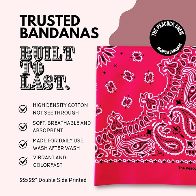 The Peacock Crew Premium Soft Cotton Bandanas Pack for Men and Women Paisley 22 x 22 inches