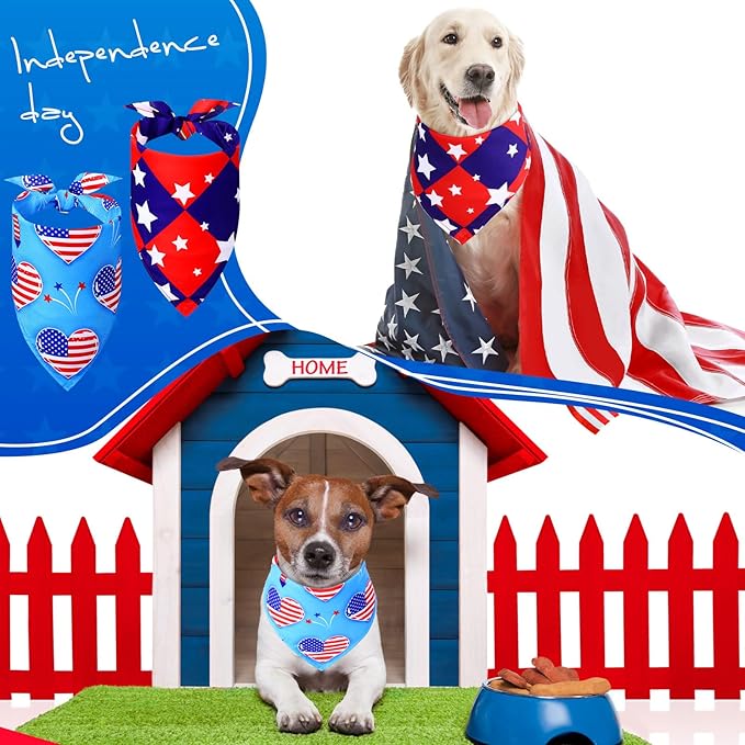 Abbylike 200 Pcs Patriotic Dog Bandanas Bulk 4th of July Bandanas for Dogs Star Triangle Kerchief Bib Scarf Set for Pet Independence Day 250th Anniversary Party Costume, 25 Styles(25.6 x 17.7 x 17.7)