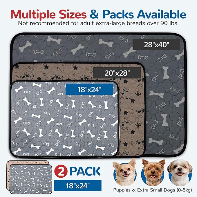 BAEJMJK Washable Dog Pee Pads 4-Layer Super Absorbent Puppy Training Pads Waterproof Non-Slip Leak-Proof Reusable Mats for Potty, Crate, Playpen & Travel(18"x24",Coffee & Gray 2-Pack)