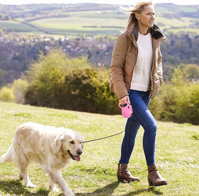 Retractable Dog Leash, 16ft Dog Walking Leash for Small Dogs up to 77lbs, Non-Slip Handle - Pink
