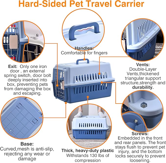Pets Carrier,Kennel,19in,Long,Hard-Sided,for Cat up to 14lb,Suit for Airline/Road Travel (Coffee, Small)