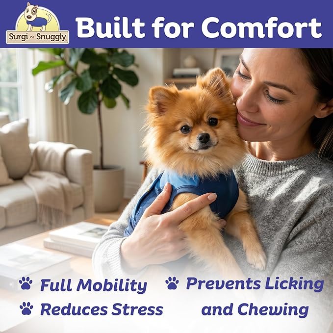 Surgi Snuggly Dog Surgery Recovery Suit – Dog Onesie for Post Surgery Recovery, Female Spay & Male Neuter – Surgical Suit for Dogs, E-Collar Cone Alternative, Double Blue - Medium Long, 16" - 19" (EC)
