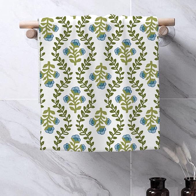 Blue Sage Green Floral Kitchen Towels Vintage Sage Green Floral Leaves Dish Towel 16×24 Inch Soft Absorbent Flowers Hand Cloths for Kitchen Drying Decore Set of 2