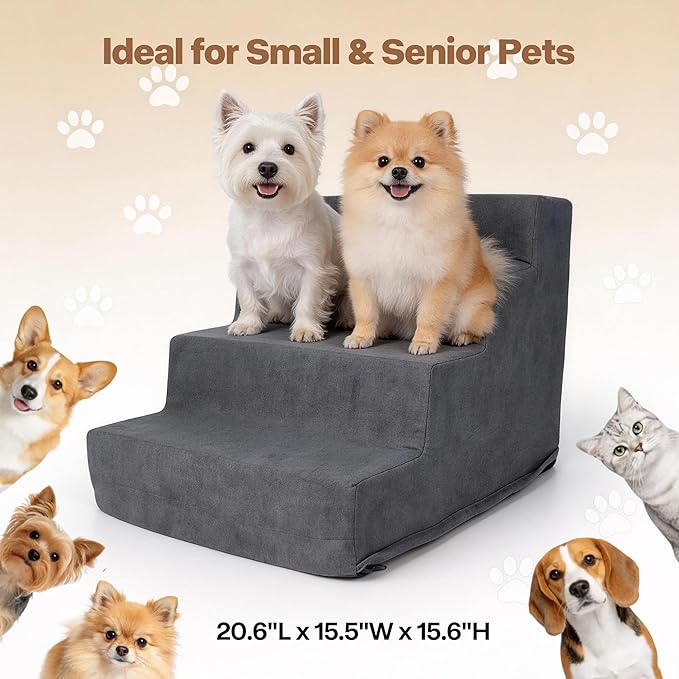 Pawise 4 Step Dog Stairs for Small Dogs Cats, Blue Suede Pet Steps, Non-Slip Pet Stairs for High Bed Couch, Indoor Portable Dog Ramp with Zipper Bottom for Medium Large Dogs and Puppy
