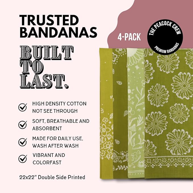 The Peacock Crew Premium Soft Cotton Bandanas Pack for Men and Women Paisley 22 x 22 inches