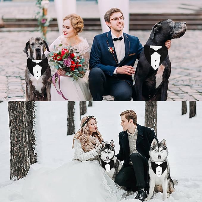 GOYOSWA Dog Tuxedo Suit Wedding Bandana Collar with Bow Tie, Adjustable Formal Dog Tux, Engagement Birthday Tuxedo for Small Medium Large Dogs Pets (Large: Neck 15”-25”)