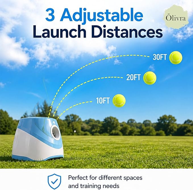 Automatic Dog Ball Launcher, Dog Ball Thrower Machine with 10-30 Ft 3 Launching Distance, Interactive Toys for Small Dogs Indoor & Outdoor with 6 Mini Tennis Balls (2 inch), Rechargeable, Blue