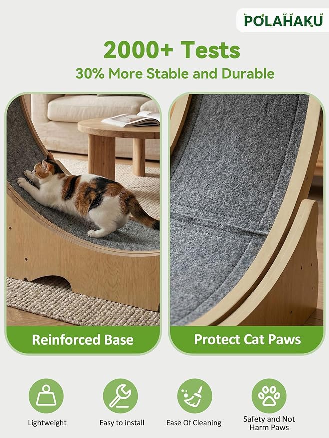 Cat Exercise Wheel, 48 Inch Diameter Cat Treadmill for Indoor Cats, Cats Running Wheel with Updated Enhanced Base and Carpeted Runway for Cat's Longer Life and Fitness, Natural