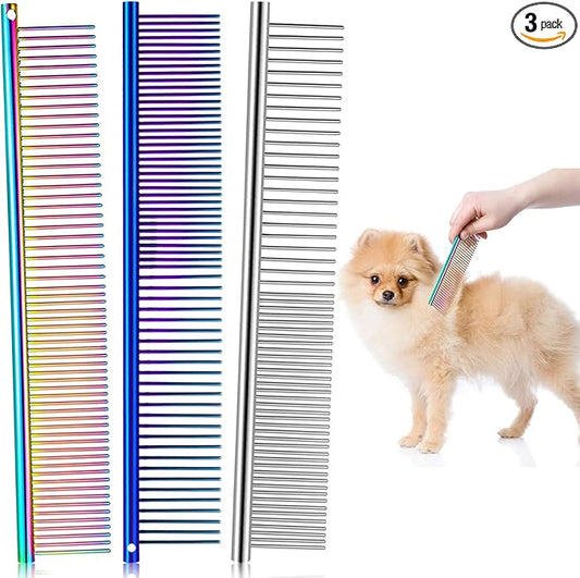 3 Pcs Stainless Steel Combs for Matted Hair - Grooming Clippers with Guide Combs for Removing Tangles and Knots in Long Haired Dogs and Cats