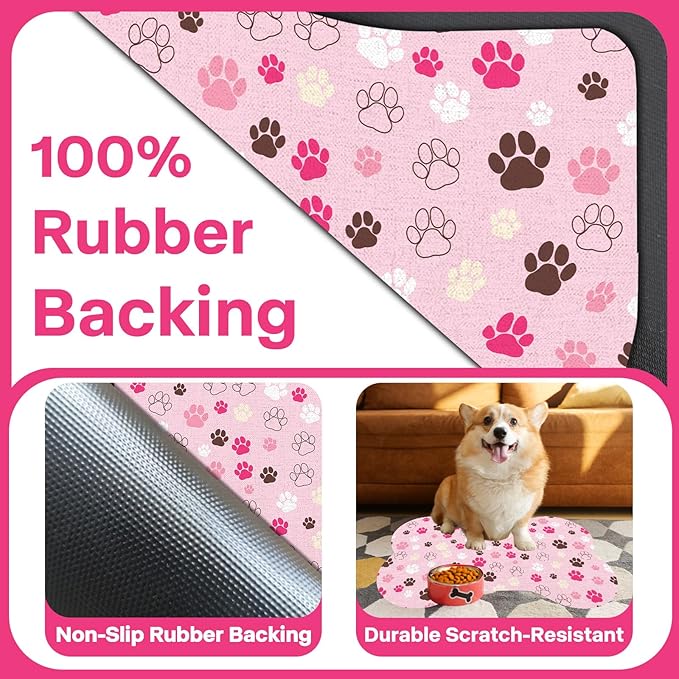 Pet Dog Cat Food Mat, Absorbent Bone Shaped Dog Bowl Mats for Food and Water, Non Slip Cute Dogs Cat Placemats Feeding Mat with Rubber for Floors Indoor Puppy Pet Accessories Supplies 12"x20" Pink