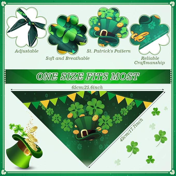 Sanwuta 60 Pcs St. Patrick's Day Dog Bandanas Bulk St. Patrick's Day Dog Scarf Adjustable Puppy Kerchief Holiday Pet Grooming Supplies Outfit Costume for Small to Large Pet (Shamrock)