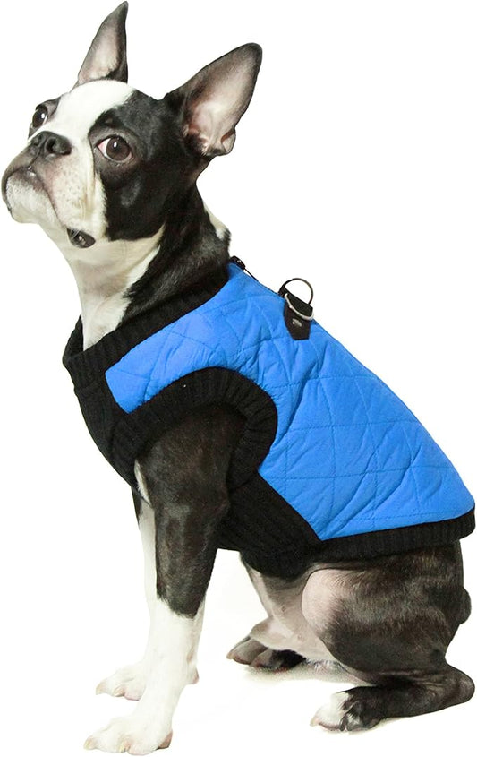 Gooby Fashion Vest Dog Jacket - Blue, Large - Warm Zip Up Bomber Vest with Dual D Ring Leash - Winter Water Resistant Small Dog Sweater