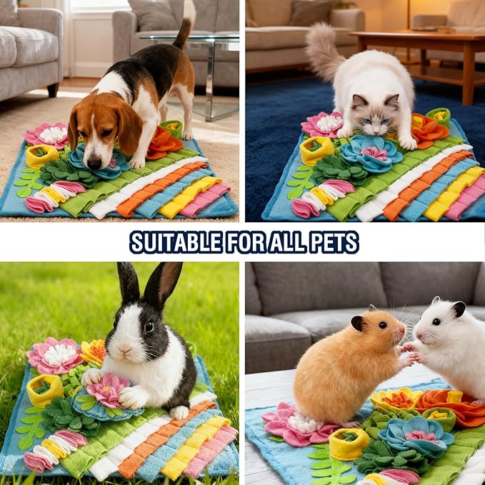 MYLIFESION Snuffle Mat 15.4''×15.4'' for Small & Medium Dogs, Slow Feeding Puzzle Sniff Mat for Cats Rabbits, Mentally Stimulating Scent Training, Portable Durable Pet Food Mat (Heavyweight Style)