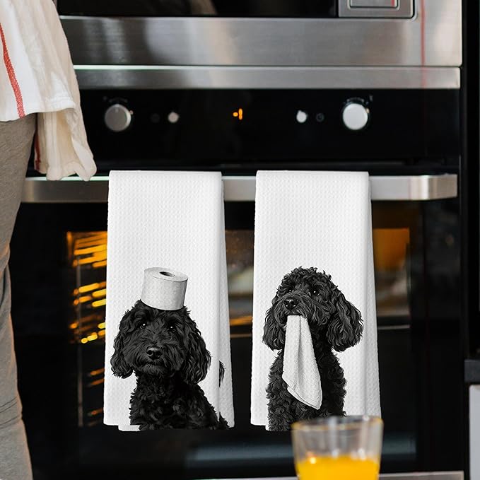 Funny Black Poodle Hand Towels, Poodle Gifts for Women Hand Towel for Bathroom Decor, Funny Dog Bathroom Decor, Dog Mom Lovers Owner Gifts Decorative Towel 16x24 Inch Set of 2