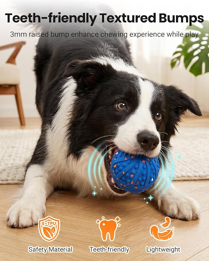 Interactive Dog Toys with Teeth-Friendly Bumps, 3 Modes, ETPU Material, IP67 Waterproof, Rechargeable Dog Ball, Automatic Rolling Ball Dog Toy to Keep Them Busy