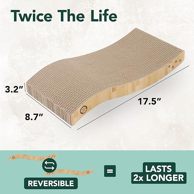 Reversible Wave Cat Scratcher for Indoor Cats - Cat Scratching Board, Horizontal Cat Scratch Pad Lounger with Reversible Usability and Extra Comfort for Lounge(1Pack, Oak)