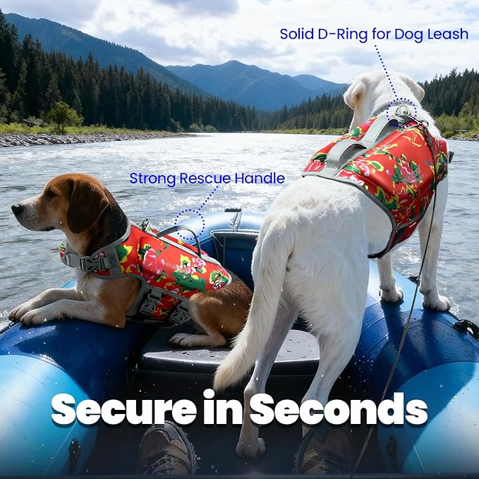 VIVAGLORY High Buoyancy Dog Life Vest, Swimming Vest with Handle, Dog Life Jacket for Swimming & Boating, Buoyancy for Puppy Doggy, XS, Northeast Florals-Red