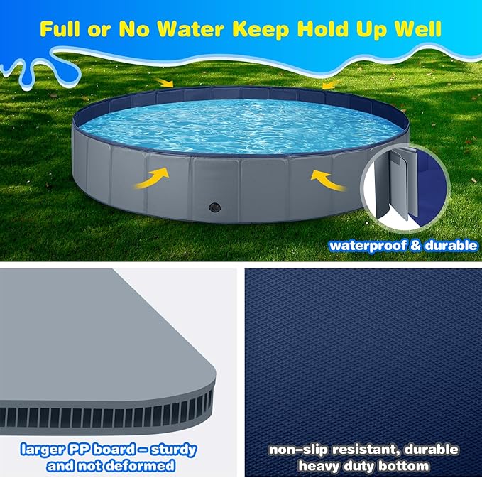 Jecoo Dog Pool for Large Dogs Kiddie Pool Hard Plastic Foldable Dog Bathing Tub Portable Outside Kids Swimming for Pets and Dogs Outdoor Backyard