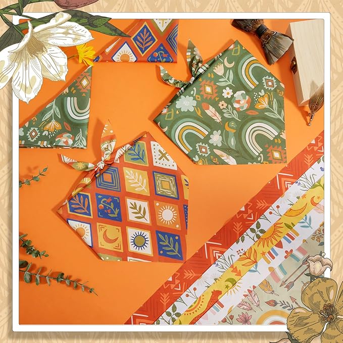 Abbylike 50 Pcs Boho Dog Bandanas Bulk Bohemian Earth Tone Bandanas for Dogs Triangle Kerchief Bib Scarf for Pets Party Costume Aesthetic Dog Photo Props Accessories, 25 Styles (25.6 x 17.7 x 17.7)