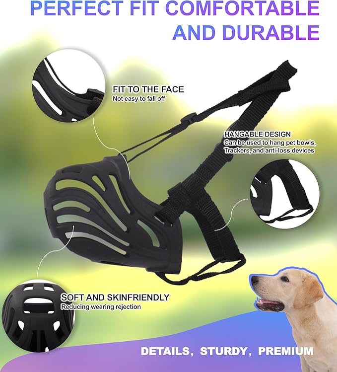 Dog Muzzle for Large Dogs, Silicone Basket Dog Muzzle for Large and Medium Dogs Breed Can Prevent Eating Chewing and Barking for Grooming Trimming Training(Black, XXL-8)
