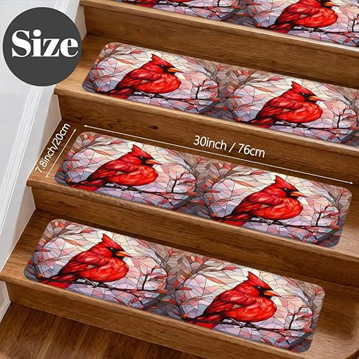 Animal Abstract Bird Stair Treads for Wooden Steps Indoor Washable Staircase Carpet 1PCS 30"x7.8" Stair Step Treads Non-Slip Staircase Covers Peel and Stick Safety Mat for Kids Elders Pets