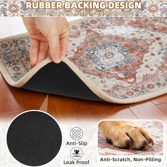 PUPTECK Dog Food Mat, Absorbent Pet Feeding Bowl Mat, Non-Slip Dog Mat for Food and Water, Quick Dry No Stains Cat Placemats Pet Supplies for Messy Drinkers, Brown 16"x24"