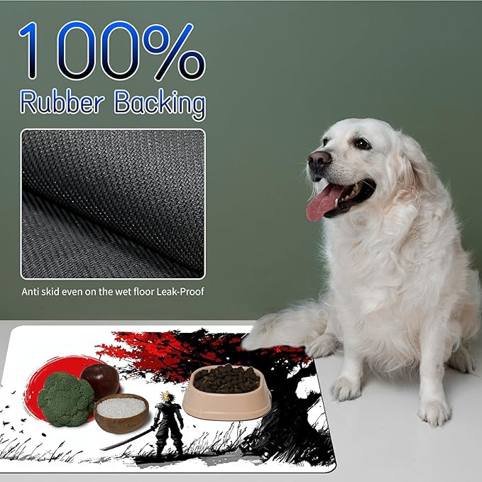 Dog Food Mat, 19.6" x 23.6" Absorbent Pet Feeding Mat for Food and Water, Waterproof Diatom Mud Pet Placemat with Non-Slip Rubber Backing, Easy Clean Cat Bowl Mat for Floors - Maple Leaf Man