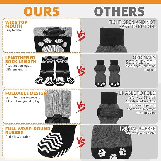 KOOLTAIL Non-Slip Dog Socks for Hot Pavement to Prevent Licking Paws,Dog Grippy Boots&Paw Protector with Reflective Straps, Non Twist Dog Shoes for Hardwood Floors for X -small Senior Dogs
