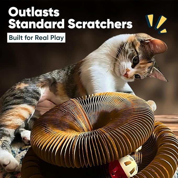 KITTY KURLZ Interactive Cat Toy with Rolling Ball, Shape-Shifting Cardboard Scratcher & Collapsible Scratch Pad Ring for Indoor Cats, Play, Lounge & Enrichment