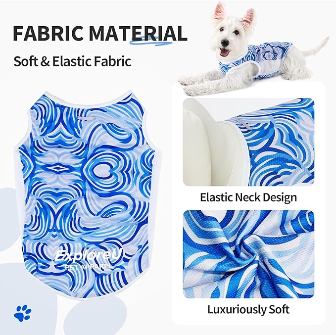 Dog Shirt, Cooling Vest Lightweight Breathable, Dog T-Shirts All-Season Sun Protection Quick Dry Soft Stretchy Reflective Tank Top - Small Medium Large Dogs (Blue Wave, X-Large)