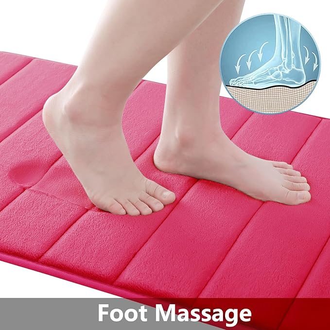 Buganda Memory Foam Bath Mat, 35.4" x 24", Ultra Soft and Non-Slip Bathroom Rugs, Water Absorbent and Machine Washable Bath Rug Runner for Bathroom, Shower, and Tub, Deep Pink
