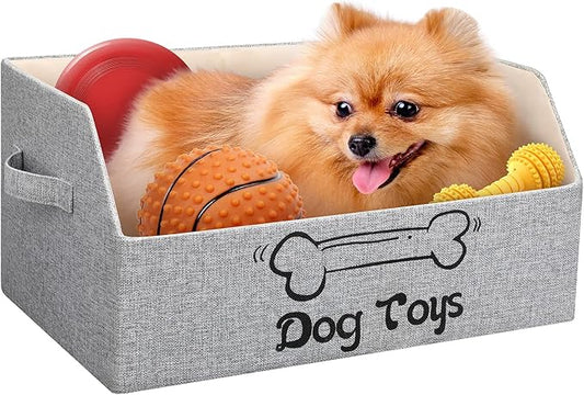 2X Thicker Large Dog Toy Collapsible Fabric Dog Toy Box and Storage Bin With Handle - Trapezoid Dog Toy Basket Chest Organizer for Pet Toys, Blankets and Accessories