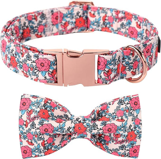 Lionet Paws Pink Flower Dog Collar, Cute Spring Dog Collar for Girl for Large Dogs, Adjustable Cotton Flower Pet Collars for Large Dogs