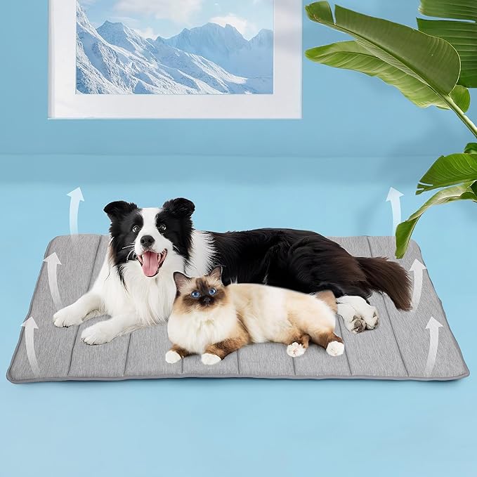Dog Cooling Mat for Large Dogs - 47x29 Orthopedic Memory Foam Pet Pad for Summer, QMAX>0.5, Washable Premium Comfort Crate Pad for Your Furry Companion, Grey