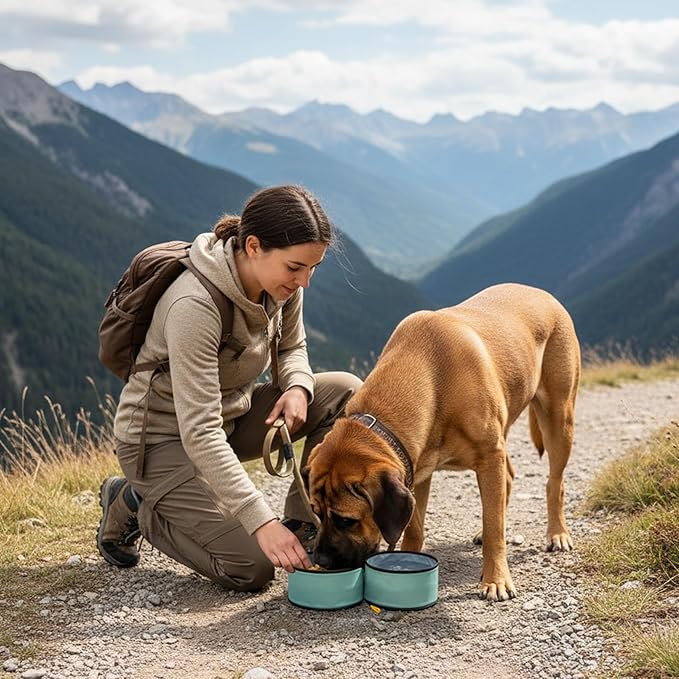 OllyDog Superbowl | Collapsible Dog Travel Bowl | 2-Compartment Food & Water | Foldable Portable Dog Dish | Hiking Camping Backpacking | Small Medium Large Dogs (Surf)