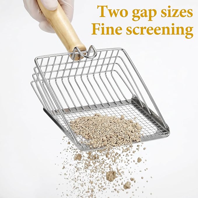 Cat Litter Scooper Metal, Cat Litter Scooper with Holder Heavy Duty Stainless Steel Litters Shovel with Washable Stand for Cats Litters Box, Durable and Heavy Duty, Easy to Clean