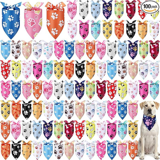 Abbylike 100 Pcs Paw Print Dog Bandanas Bulk Cute Footprint Bandanas for Dogs Triangle Kerchief Bib Scarf for Pets National Dog Day Party Costume Photo Props Accessories Pet Shops (31.5 x 21.7 x 21.7)